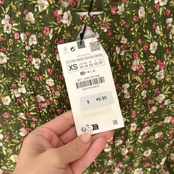 NWT Zara Women's Multicolor Long Sleeve Floral Metallic Ruffle Mini Dress XS - Picture 5 of 8